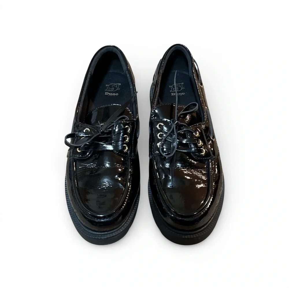 Dune London Patent Black Leather Cleated Boat Shoes - Size 7